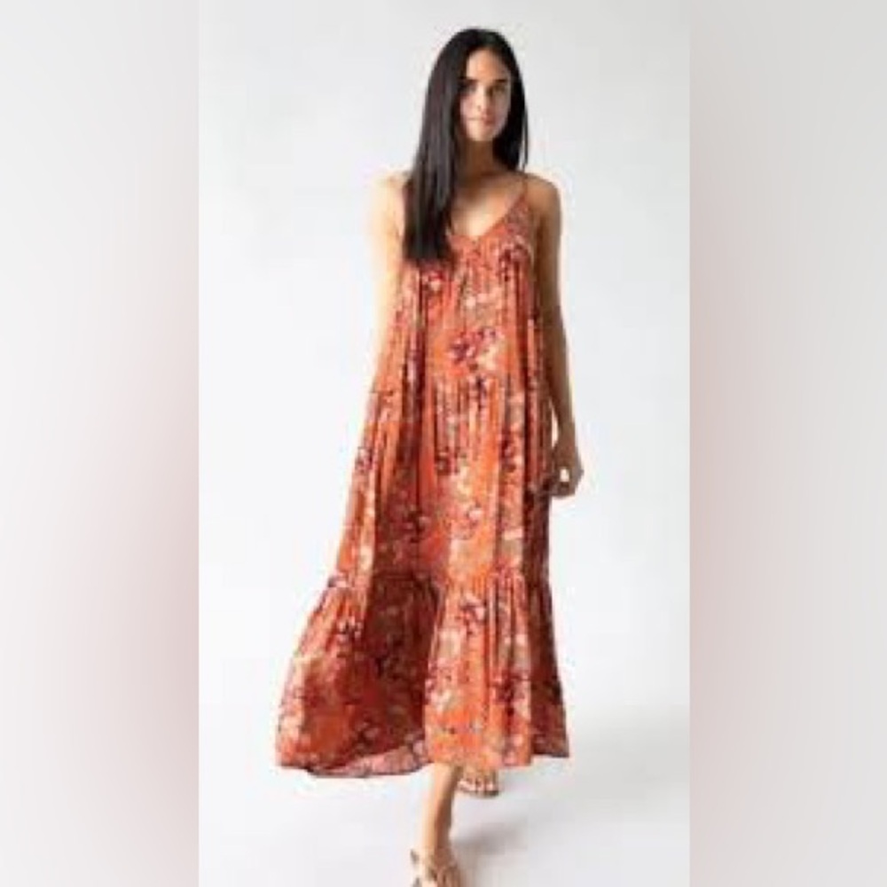 Natural Life Orange Floral Maxi Dress